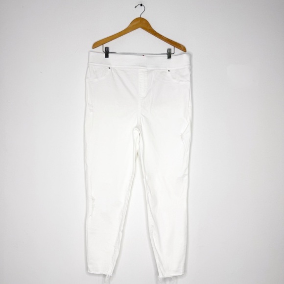 Spanx White Ankle Skinny Jeans 3X / 26 Pull-On Stretch Denim Raw Hem - Picture 1 of 8